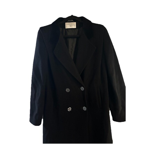 Vintage Classic International Scene Black Double Breasted Wool Overcoat Sz 11/12 - Picture 2 of 7